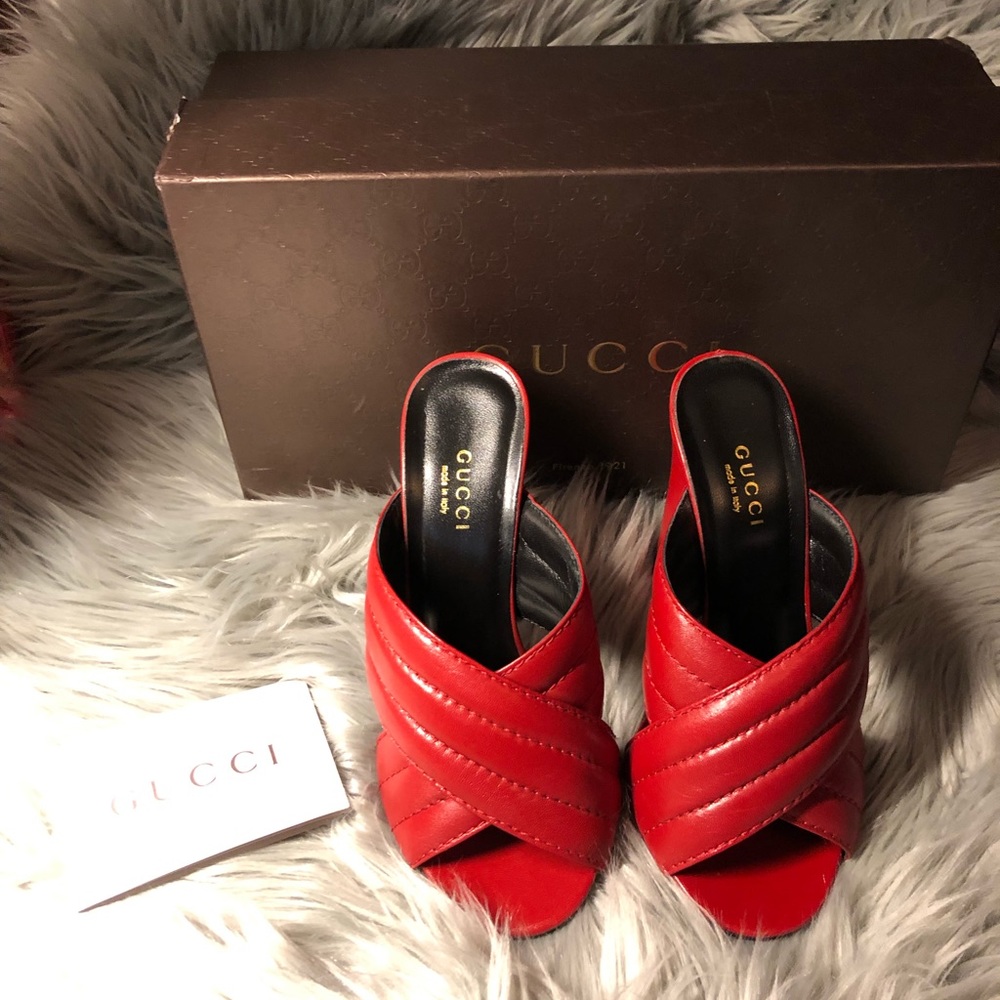 Gucci Malaga Kid Webby Heel Mules 35 Red